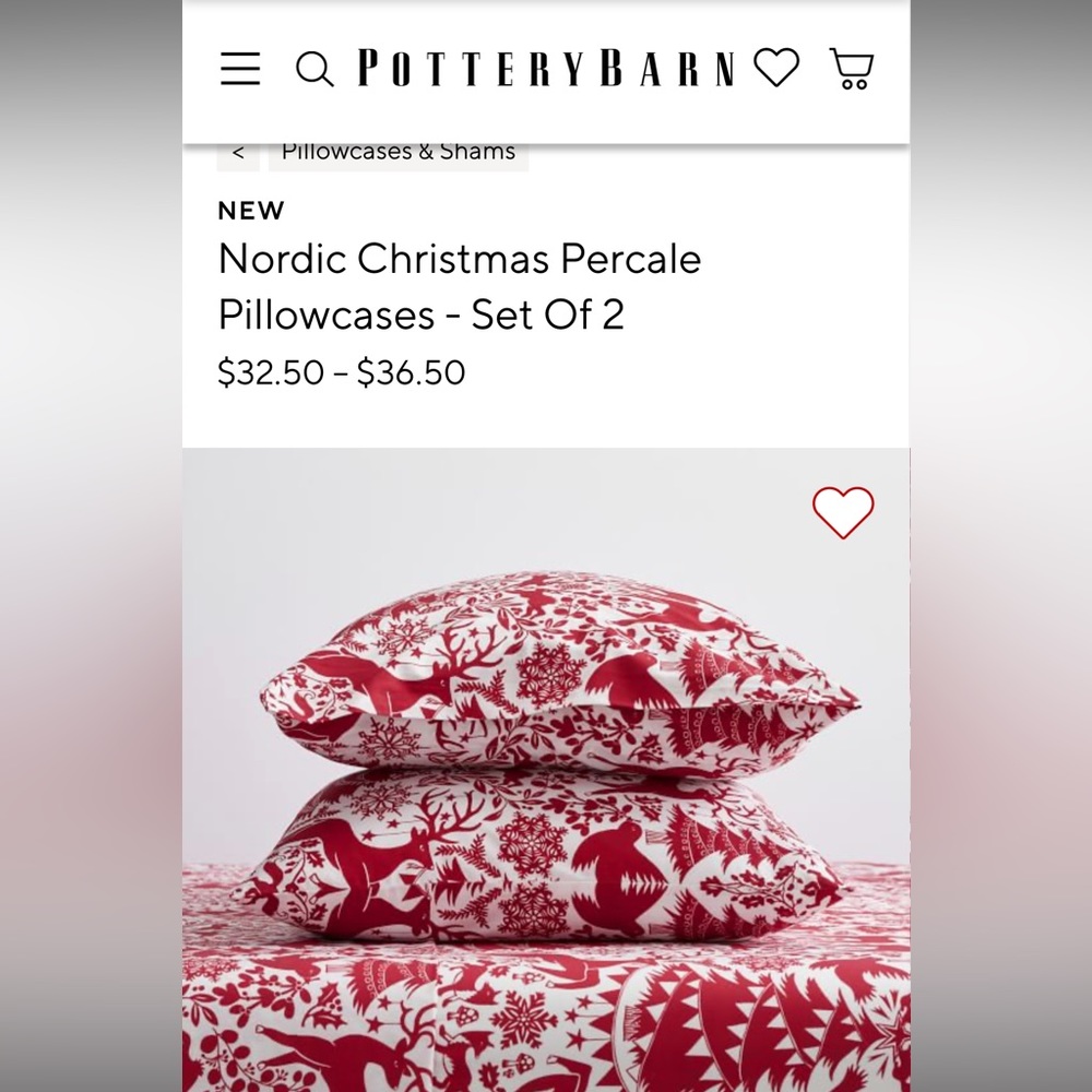 NWT Pottery Barn Christmas King Pillowcases x2